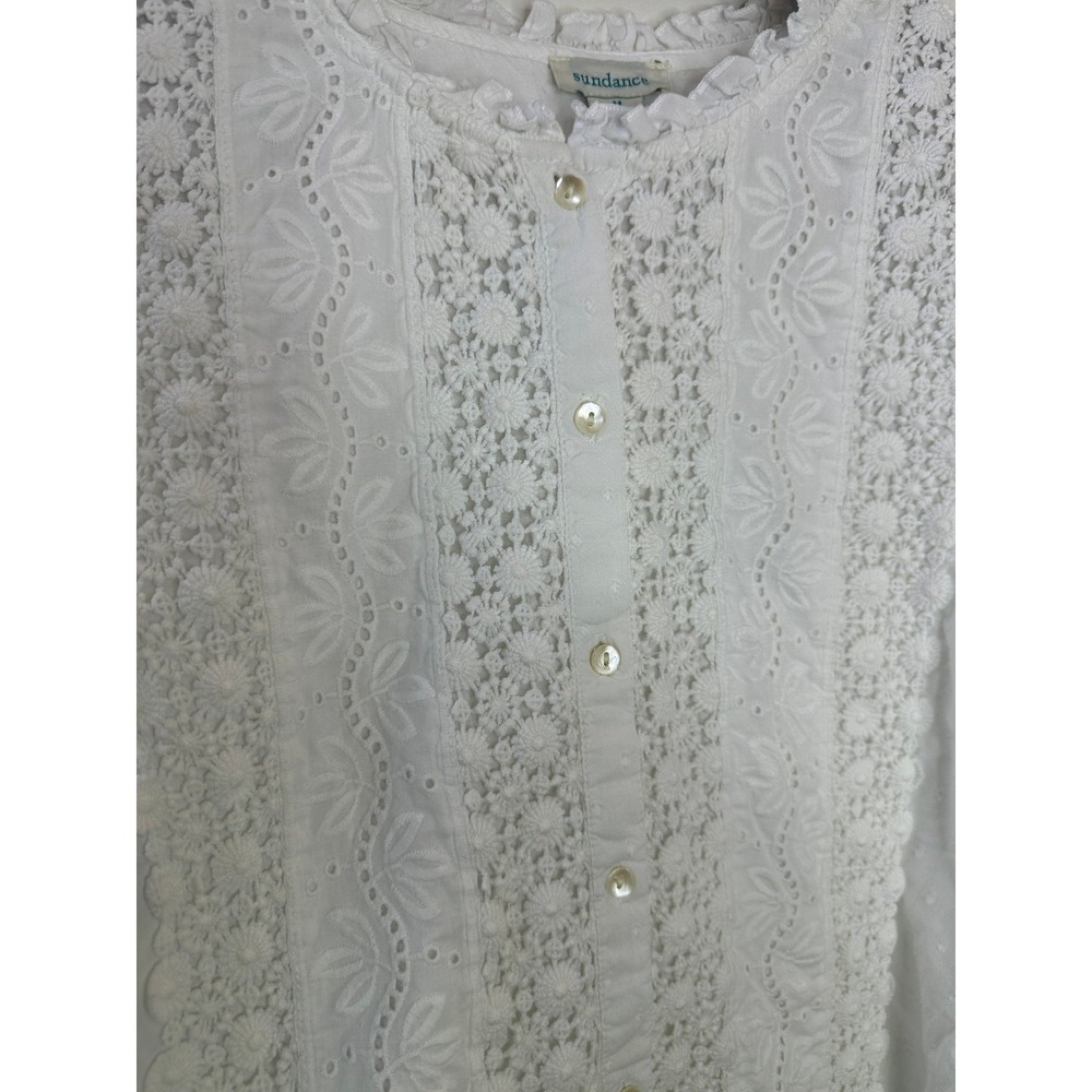 Sundance Embroidered Eyelet White Cotton Button Front Top Medium Intricat Floral - Picture 4 of 12